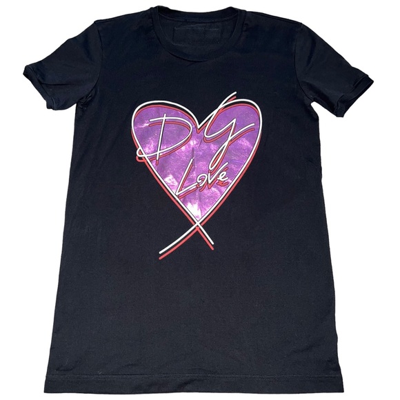 M AUTH Dolce & Gabbana Black Purple Metallic Heart Love Graphic Tee Shirt Top - Picture 1 of 8